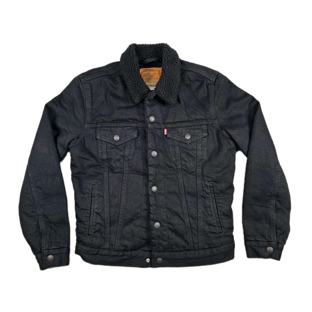 LEVI'S Type 3 Sherpa Trucker Jacket Mens Small Forever Premium Denim Big E Black